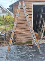 Layher dubbele trap 2x7 treden 210 hoog aluminium, Ophalen, Gebruikt, Trap, 2 tot 4 meter