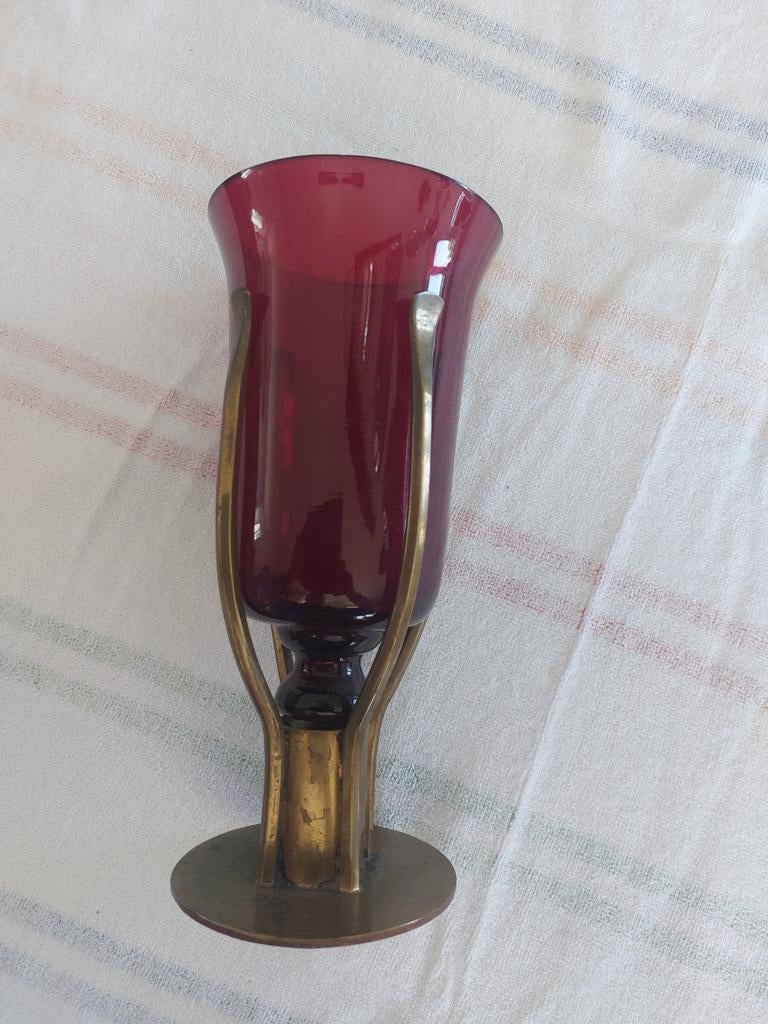 Antieke kerk lamp / Godslampje - Robijnrood glas, Antiek en Kunst, Antiek | Religie, Ophalen of Verzenden