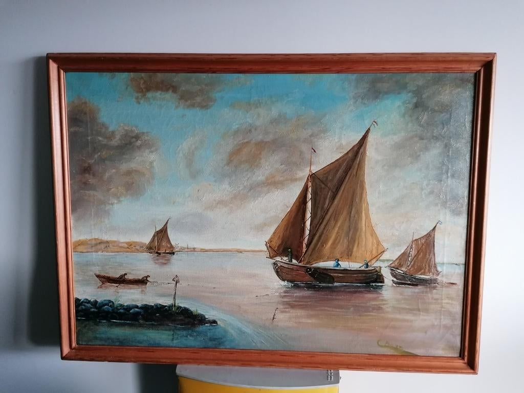 Schilderij olieverfschilderij maritiem zee zeilboten, Antiek en Kunst, Kunst | Schilderijen | Klassiek, Ophalen of Verzenden
