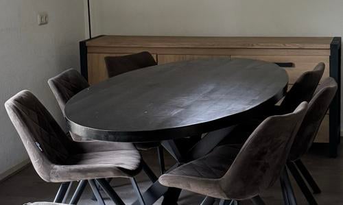 Set van 6 eetkamerstoelen - taupe grijs bruin stof, Huis en Inrichting, Stoelen, Ophalen, Gebruikt, Vijf, Zes of meer stoelen