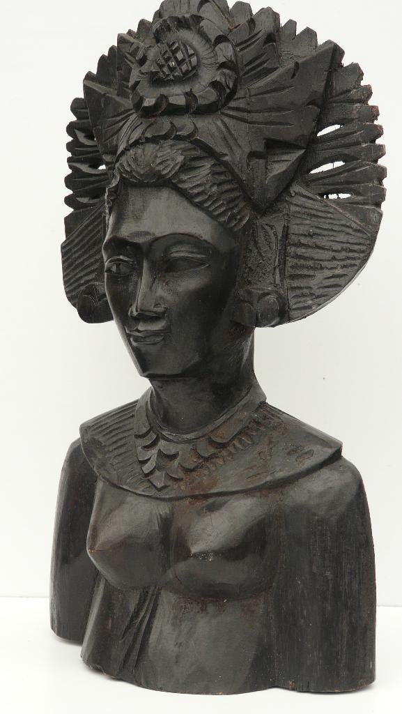 Vrouwenbuste - hout - handgestoken - Indonesië, Ophalen of Verzenden, Hout, Buste