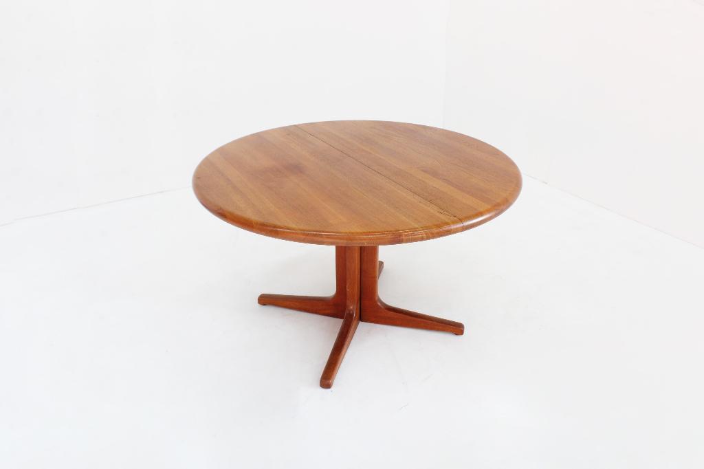 Vintage Deense ronde uitschuifbare eettafel tafel teak, Gebruikt, 100 tot 150 cm, Deens, 200 cm of meer