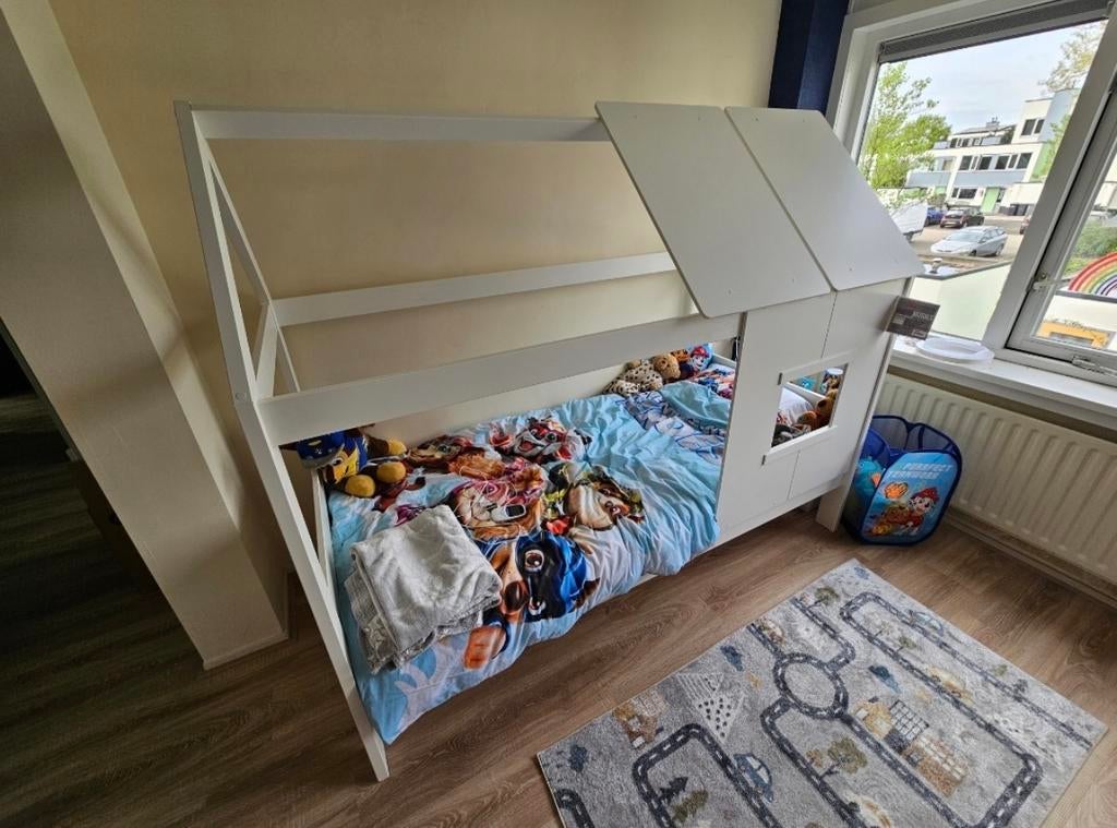 Leuk kinderbed - Huisbed 90x200, Ophalen, 85 tot 100 cm, Gebruikt, Lattenbodem