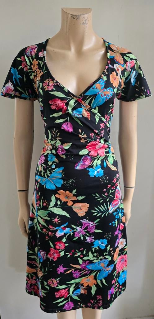 zwarte jurk met gekleurde bloemen en vlinders KING LOUIE L, KING LOUIE, Ophalen of Verzenden, Zo goed als nieuw, Overige kleuren