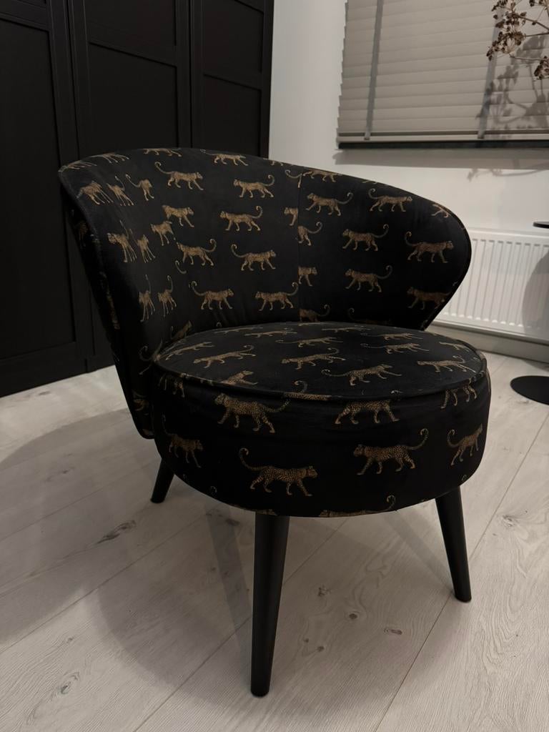WOOOD Fauteuil Bo fluweel panter, Ophalen, Gebruikt, Zwart, Eén