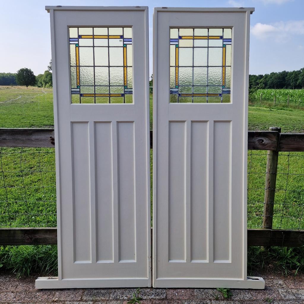 Mooie kamer ensuite deuren met glas in lood, Ophalen, Binnendeur, 200 tot 215 cm, Glas