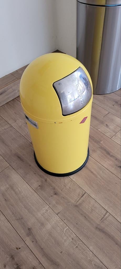 Vintage Wesco Pushboy afvalemmer - Geel -, Ophalen, Gebruikt, 10 tot 20 liter, Metaal