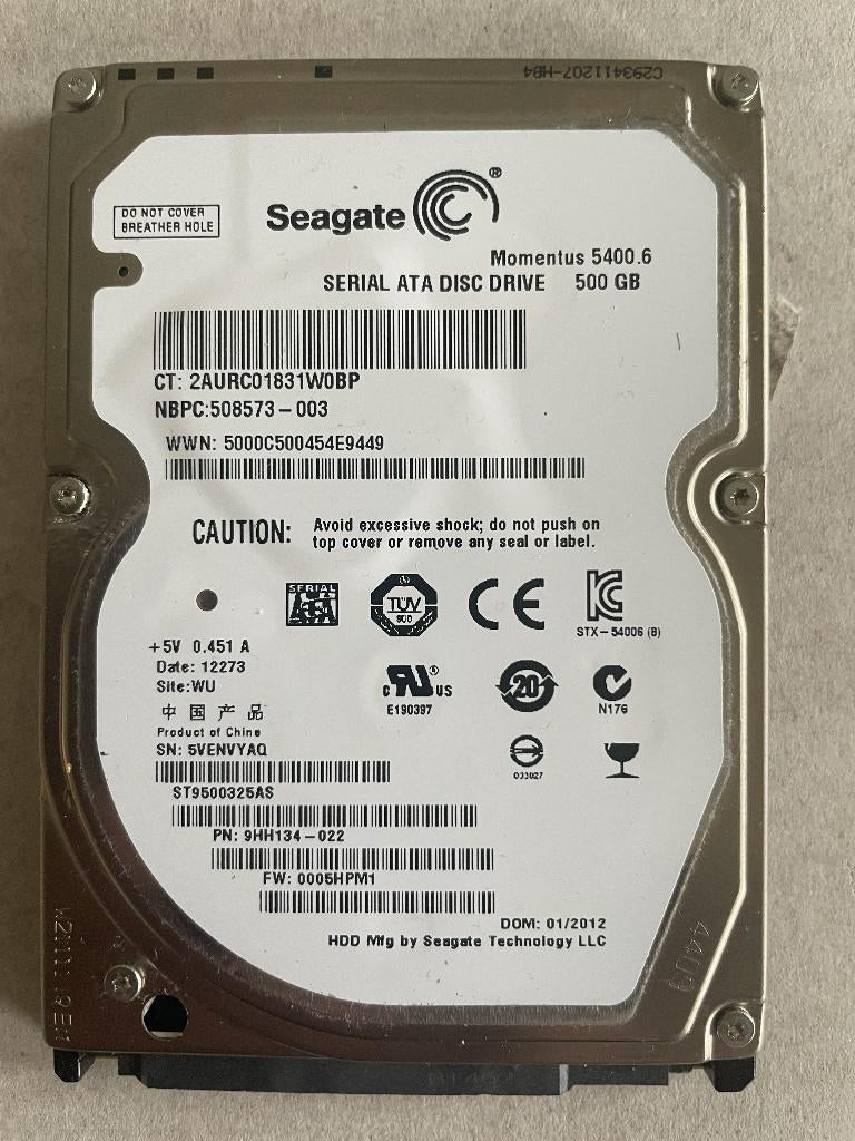 Seagate Momentus 5400.6 ST9500325AS, 500GB 2.5”, Computers en Software, Harde schijven, Intern, Gebruikt, Ophalen of Verzenden