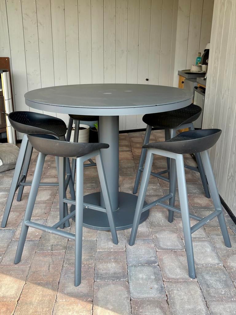 Life outdoor living bartafel Oslo met 5 krukken Denver, Tuin en Terras, Tuintafels, Rond, Aluminium, Ophalen