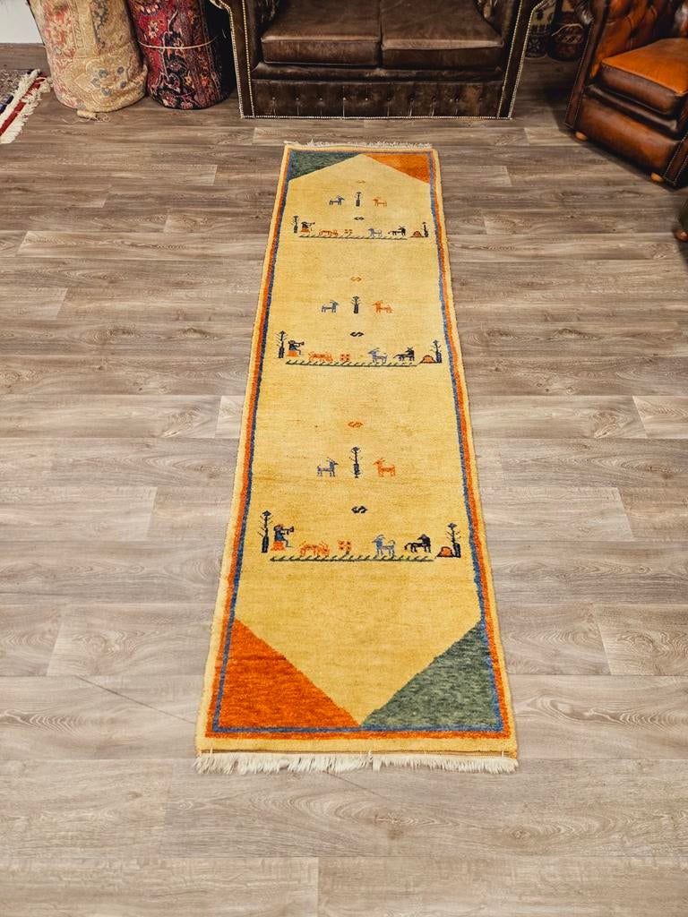 Perzisch Handgeknoopte Gabbeh Loper. Prachtige kleuren!, Crème, Perzisch, 200 cm of meer, Zo goed als nieuw