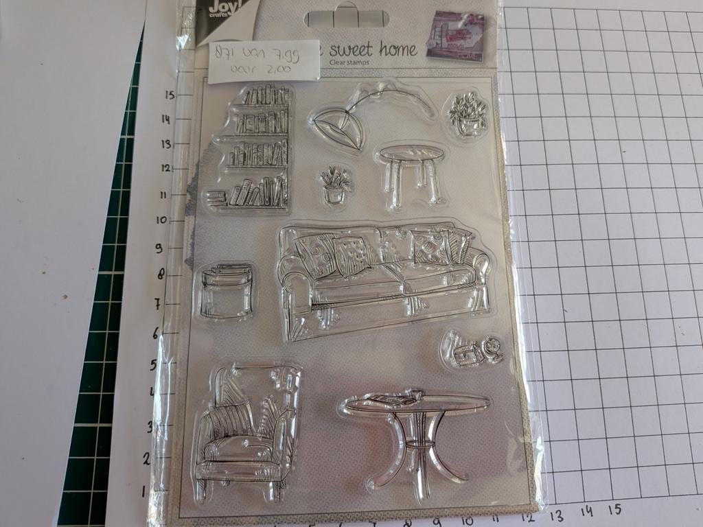 Joy stempel bank boekenkast enz sweet home, Hobby en Vrije tijd, Stempelen, Ophalen of Verzenden, Zo goed als nieuw, Clearstamp