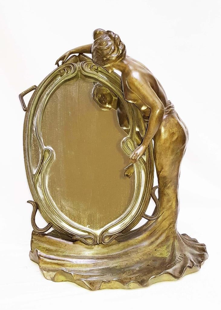 Art Nouveau Tafelspiegel., Antiek en Kunst, Antiek | Spiegels, Ophalen of Verzenden, Overige vormen, Minder dan 50 cm, Minder dan 100 cm