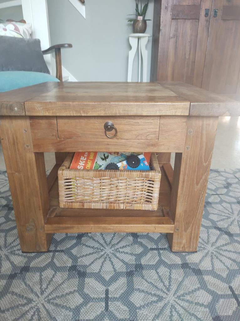 Salontafel massief teakhout, Ophalen, 100 tot 150 cm, Teakhout, 25 tot 50 cm