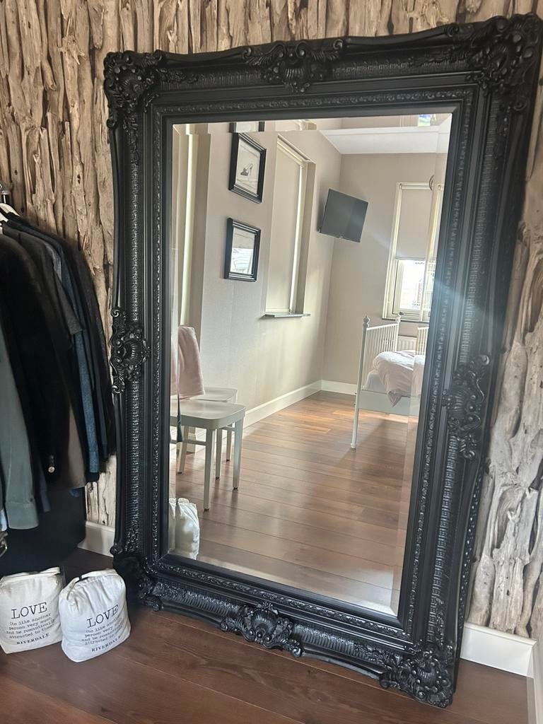 Mega grote unieke spiegel met zwarte baroklijst, Ophalen, Zo goed als nieuw, 75 tot 100 cm, 150 tot 200 cm