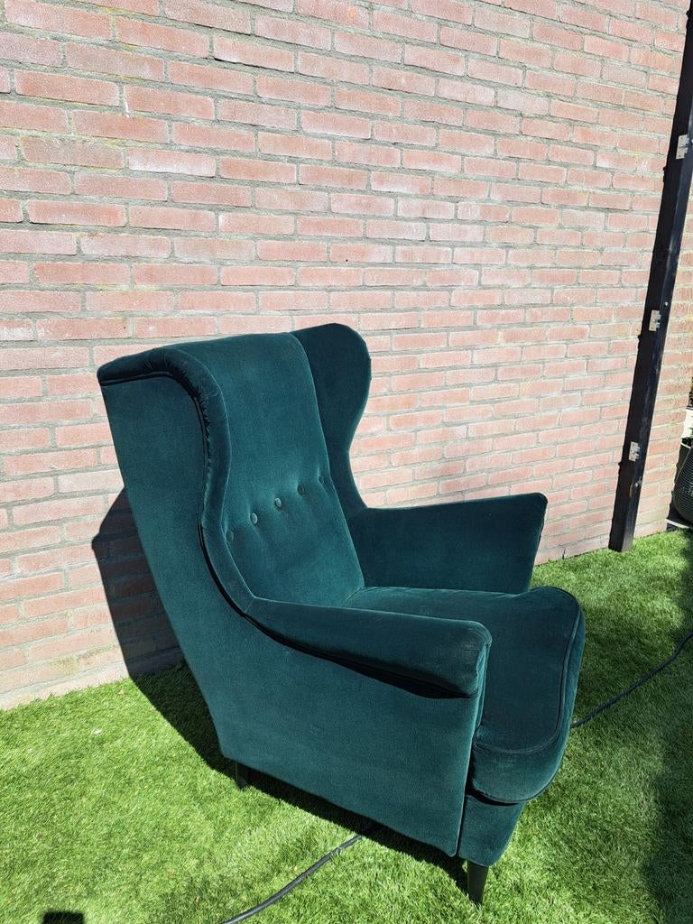 Groene fluwelen fauteuil (IKEA) - Comfortabele stoel, Huis en Inrichting, Stoelen, Ophalen, Gebruikt, Overige kleuren, Eén