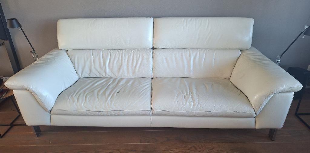 Leren driezits bank, Huis en Inrichting, Banken | Bankstellen, Ophalen, Gebruikt, Driepersoons, Modern comfortabel