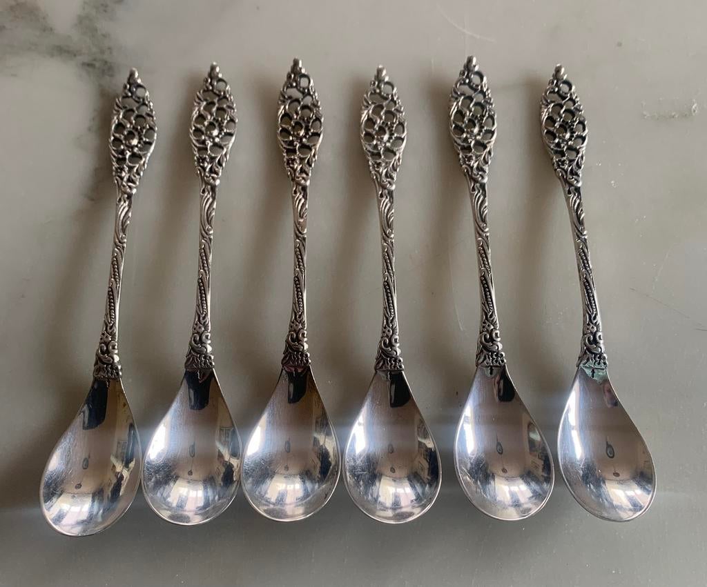 6 zilveren 835 theelepeltjes met zwaluwstaart, Verzenden, Zilver