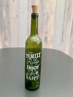 TE KOOP: leuke wijnfles met tekst en verlichting ZGAN, Ophalen of Verzenden, Zo goed als nieuw, Groen, Glas