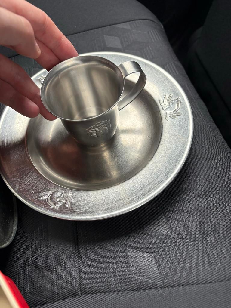 Vintage Gero Zilmeta kinderbeker en schotel met konijnen, Ophalen of Verzenden