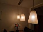 Stijlvolle hanglamp met drie lampenkappen en een RVS houder, Ophalen, Minder dan 50 cm