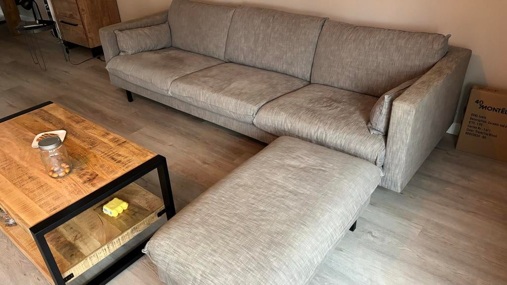 Bank met hocker -  4-zits bank, Ophalen, 250 tot 300 cm, Gebruikt, 75 tot 100 cm