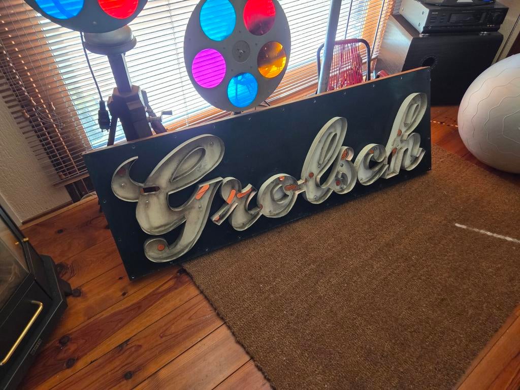 Grolsch doosletters vintage, Ophalen, Gebruikt, Reclamebord