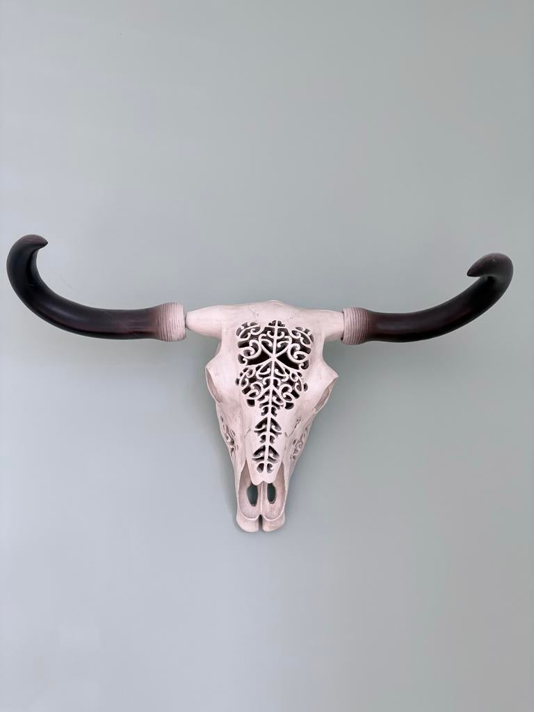 Witte decoratieve schedel met hoorns, Huis en Inrichting, Ophalen, Gebruikt