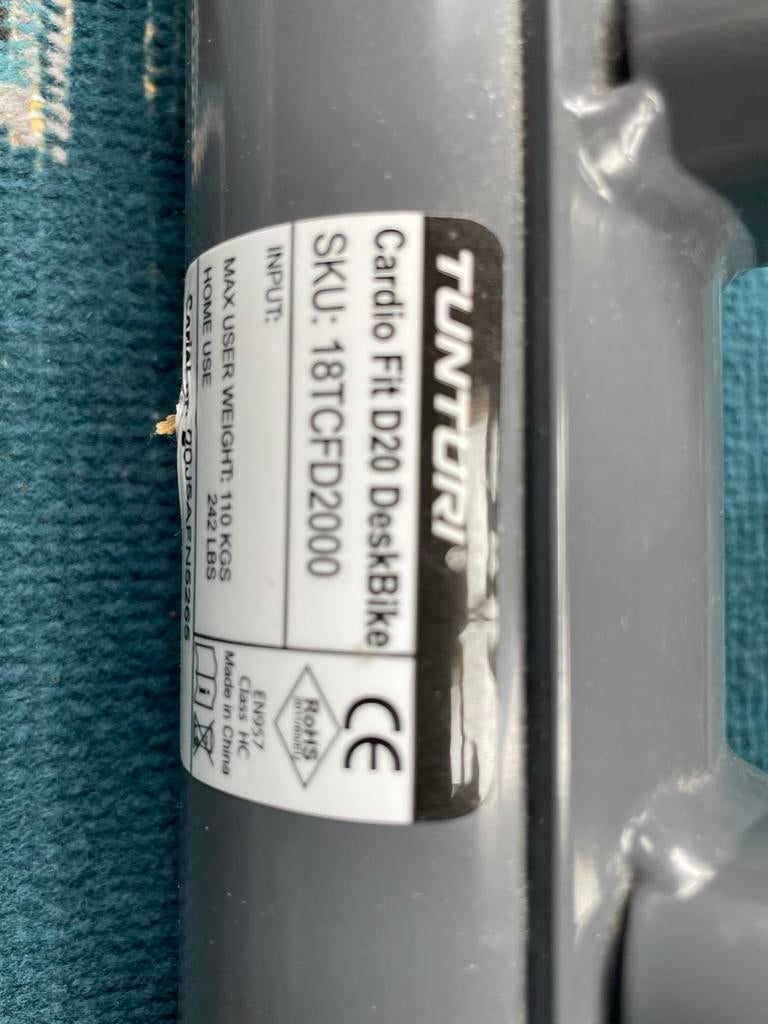 Tunturi Cardio Fit D20 DeskBike, Ophalen, Gebruikt, Metaal, Benen