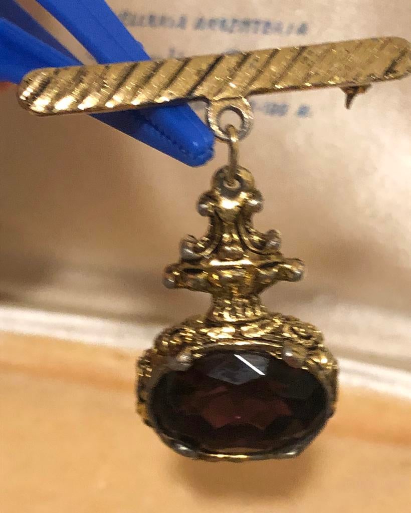 Victoriaanse Broche Goud  Verguld Paars Zeldzaam  Vintage, Met kristal, Overige materialen, 4 tot 7 cm, Gebruikt