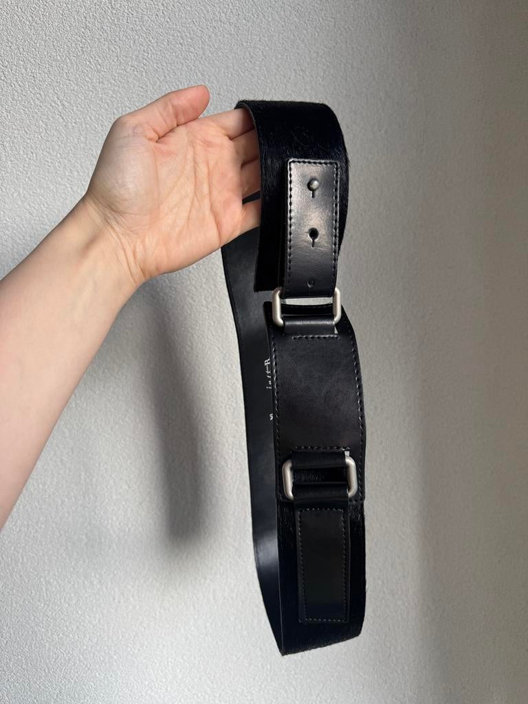 Vintage Y2K zwarte echt leren riem met koeienhuid, Vintage, 3 tot 5 cm, Vintage, 90 tot 100 cm