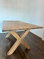 Houten Eettafel met Kruispoot, Ophalen of Verzenden, Gebruikt, Rechthoekig, Hout