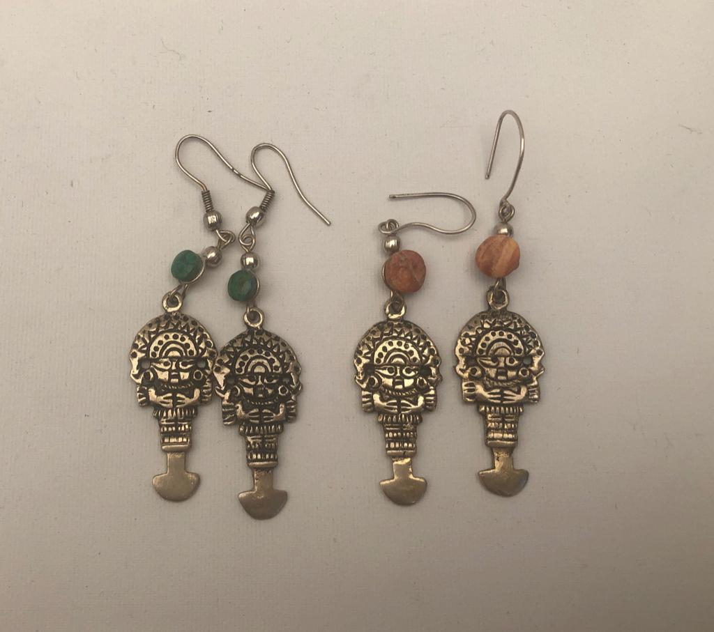 Zilver 925  Tumi  Peruaans Inca -  oorbellen met steentje, Hangers, Ophalen of Verzenden, Zo goed als nieuw, Met edelsteen