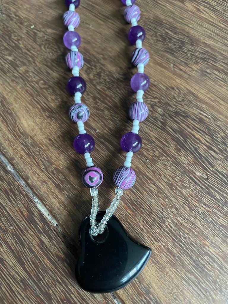 Amethist met paars malachiet ketting, Paars, Nieuw, Ophalen of Verzenden, Steen of Mineraal