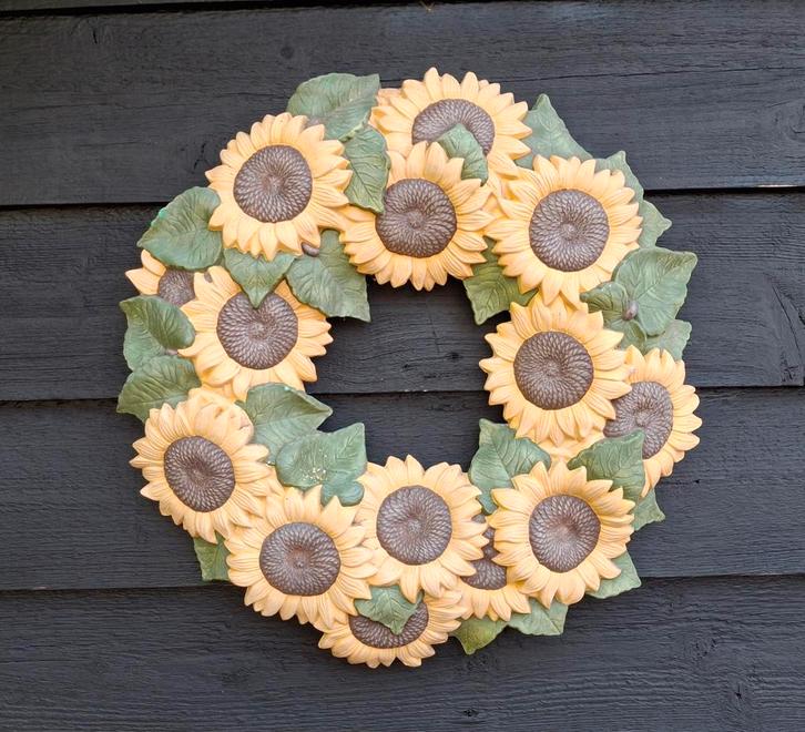 Vrolijke krans met Zonnebloemen voor binnen of buiten 40 cm, Huis en Inrichting, Woonaccessoires | Kransen, Ophalen of Verzenden