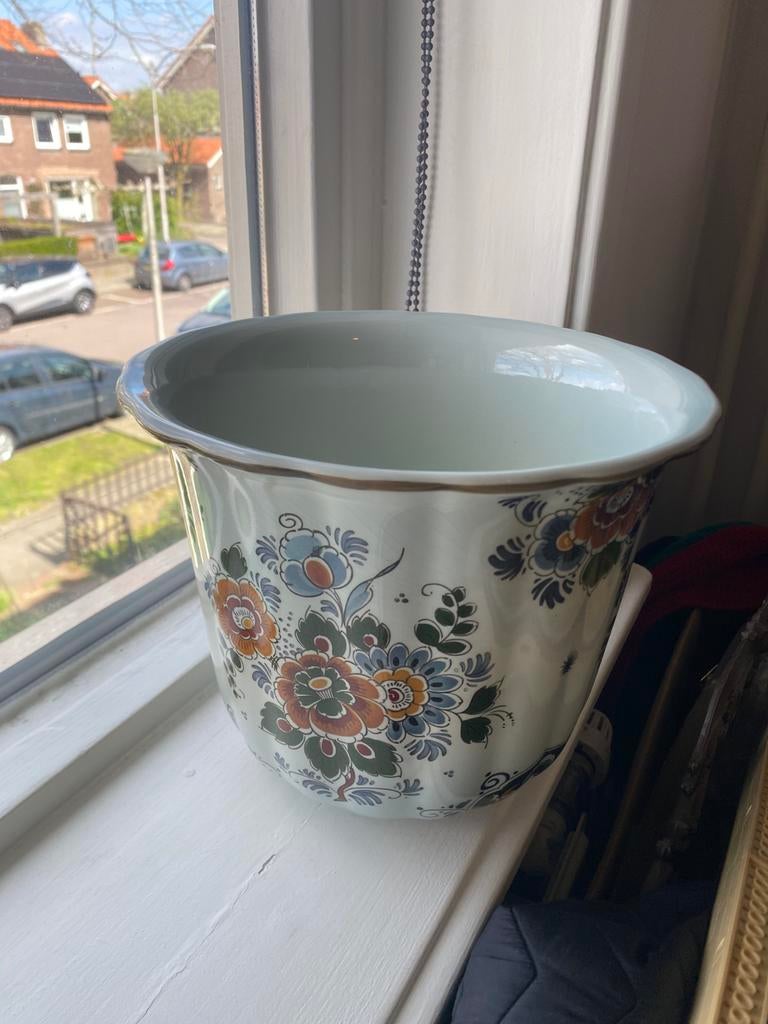 Zeer grote, vintage delfts bloempot, Tuin en Terras, Bloempotten, Rond, Ophalen of Verzenden, Zo goed als nieuw, Aardewerk