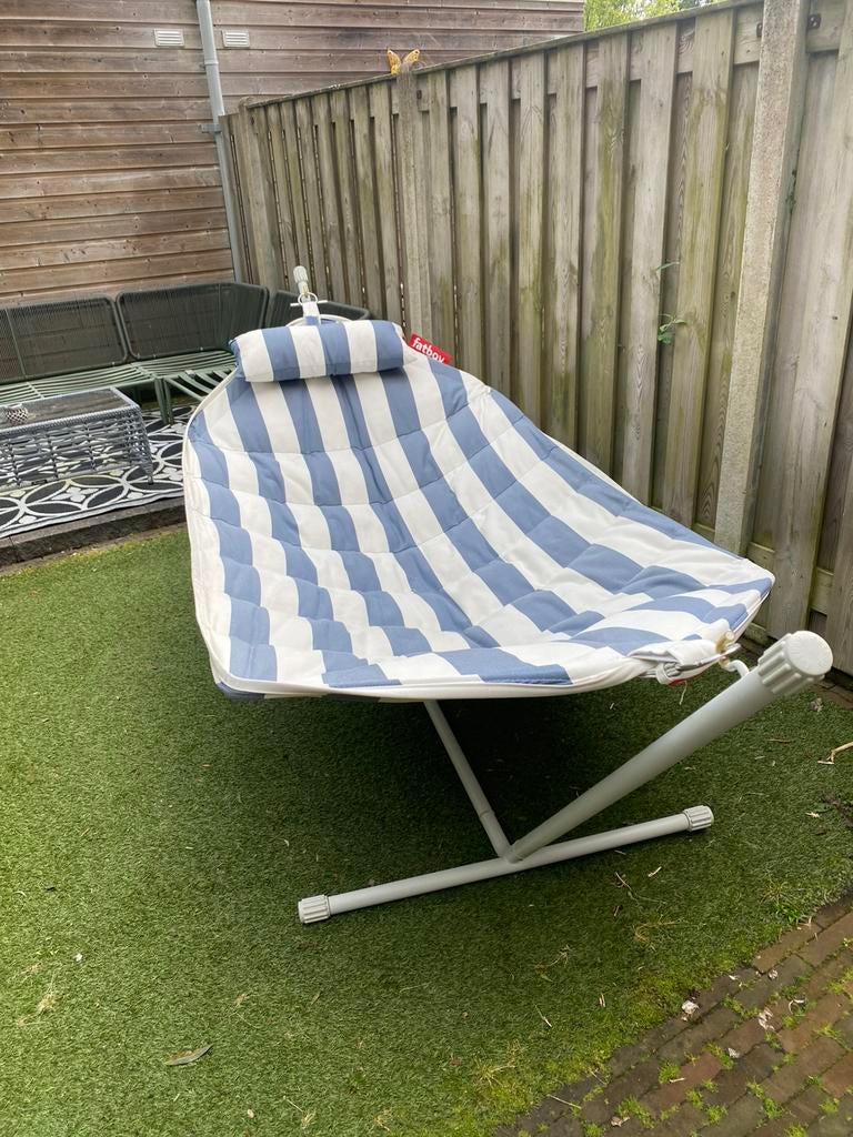 Fatboy hangmat Heademock blauw gestreept kussen en hoes, Tuin en Terras, Hangmatten, Ophalen, Gebruikt, Opvouwbaar