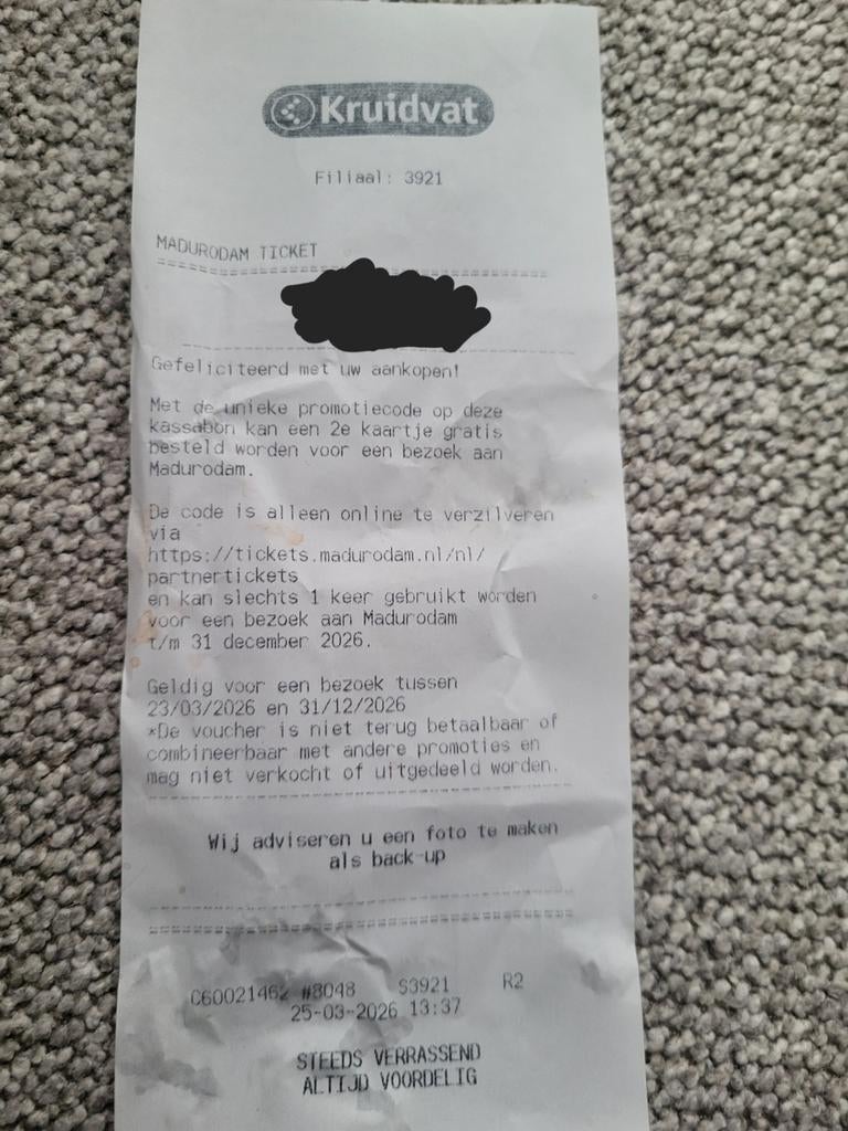 2e kaartje gratis madurodam, Eén persoon, Kortingskaart