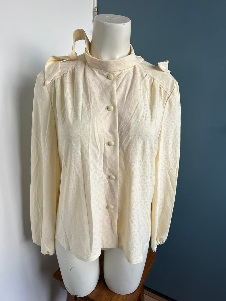 C&a vintage creme blouse l strikbare kraag, Beige, Maat 42/44 (L), Ophalen of Verzenden, Zo goed als nieuw