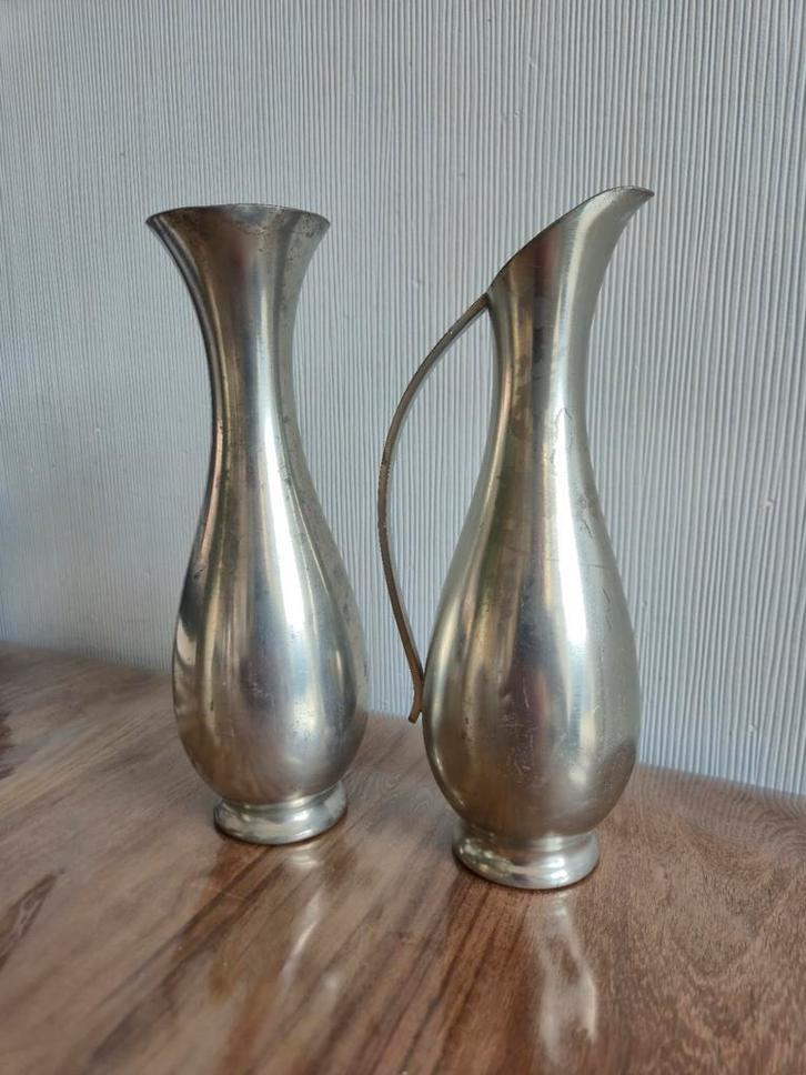 2 oude tinnen vaasjes, Daalderop en Tiel, Antiek en Kunst, Antiek | Vazen, Ophalen of Verzenden