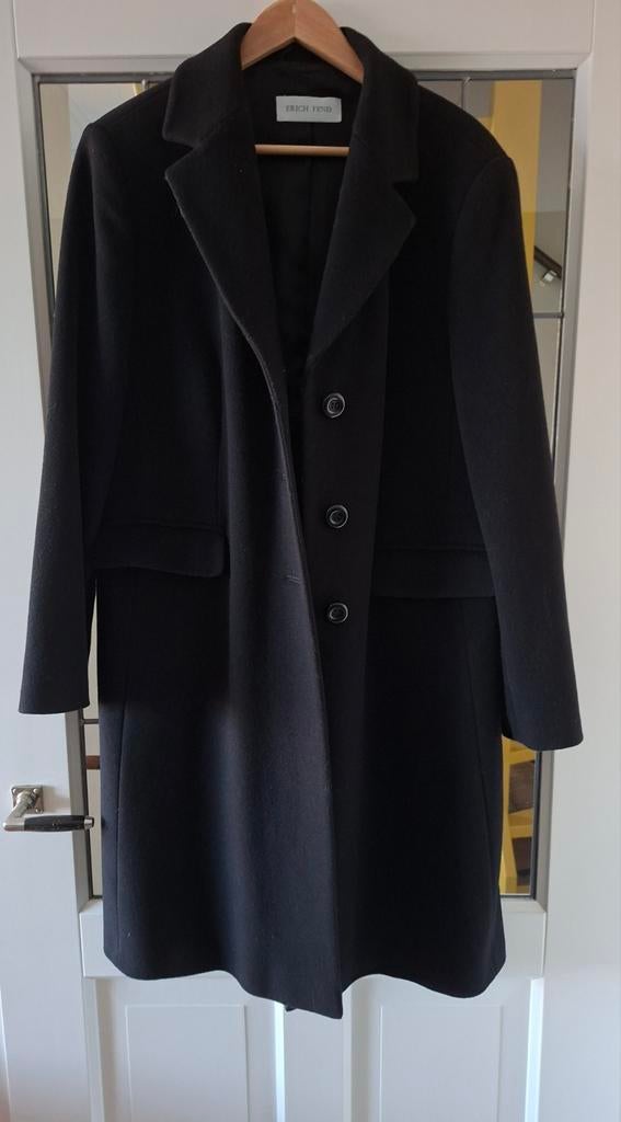 Erich Fend 70% wollen zwarte mantel, mt.44, Ophalen of Verzenden, Zo goed als nieuw, Maat 42/44 (L), Zwart