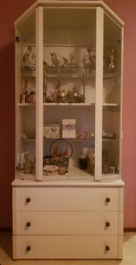 wandkast vitrinekast wand vitrine servies buffet kast wit, Ophalen, 250 tot 300 cm, Glas, 150 tot 200 cm