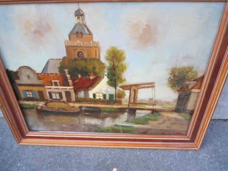 OUDEWATER, Oliev/Linn Kerk/,Vaart/Klapbruggetje gesign., Antiek en Kunst, Kunst | Schilderijen | Klassiek, Ophalen of Verzenden