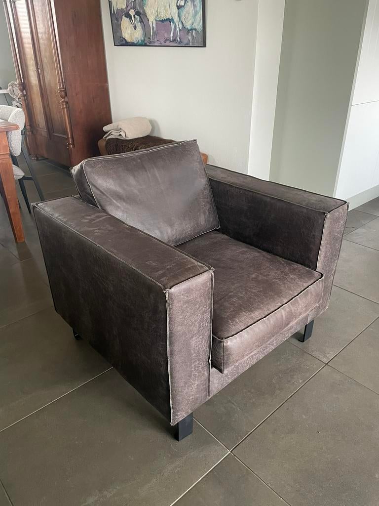 Fauteuil van vintage leer., Rond, Leer, Ophalen of Verzenden, Zo goed als nieuw