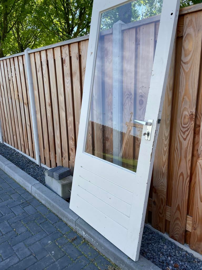 Hardhouten buitendeur met enkel glas (214x93 cm), Doe-het-zelf en Verbouw, Deuren en Horren, Ophalen, Gebruikt, 80 tot 100 cm