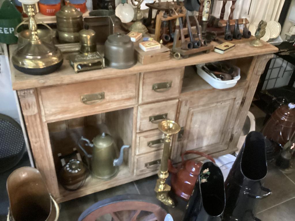 Grenen kast met 5 laatjes en deur en 2 open vakken, Antiek en Kunst, Ophalen