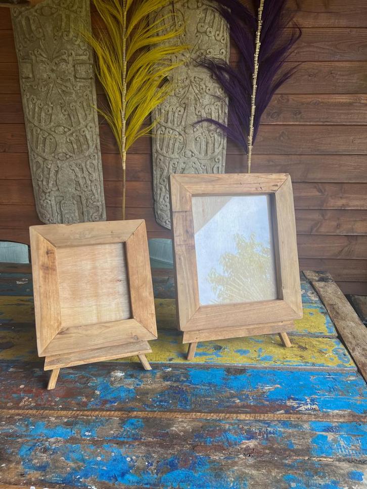 Massief teak fotolijst op standaard teakhout Bali Indonesie, Huis en Inrichting, Woonaccessoires | Lijsten, Nieuw, Minder dan 50 cm