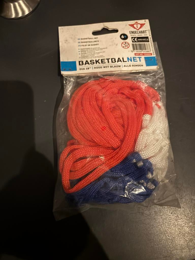 Basketbalnet - rood/wit/blauw - 18 inch 46cm, Ophalen of Verzenden, Nieuw, Ring, Bord of Paal