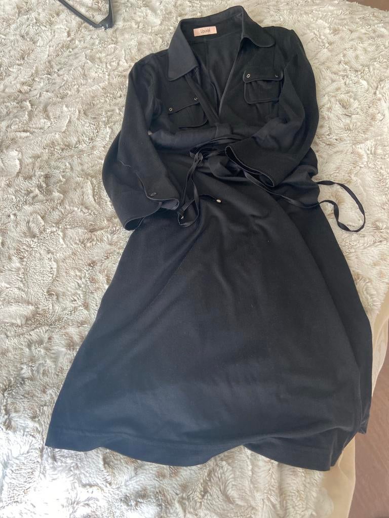 Laurel diepzwart overslag jurkje katoen/zijde maat 36, Kleding | Dames, Ophalen of Verzenden, Zo goed als nieuw, Maat 36 (S), Zwart