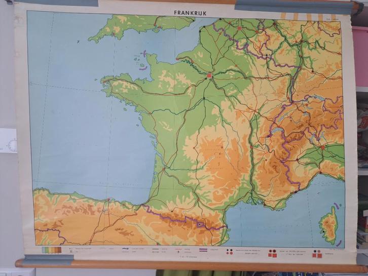 Oude schoolplaat Frankrijk, Antiek en Kunst, Antiek | Schoolplaten, Aardrijkskunde, Ophalen of Verzenden