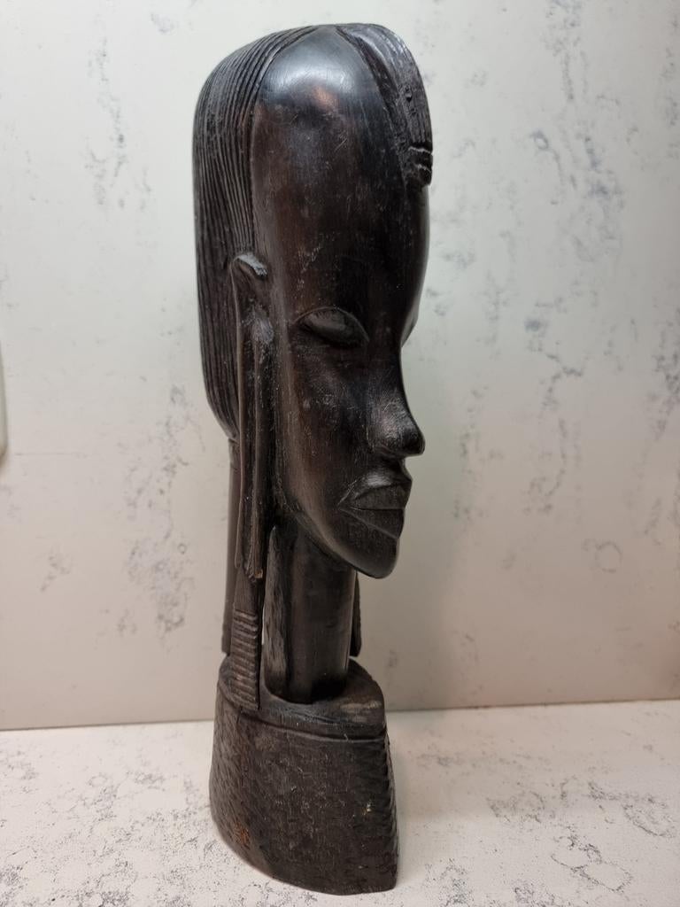 Houten beeld gezicht, Antiek en Kunst, Ophalen of Verzenden, Handgemaakt, Beeld, Hout